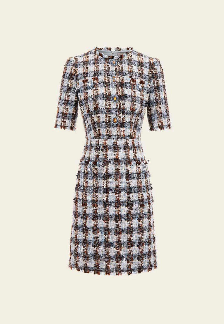 Amber and Light Blue Tweed Dress