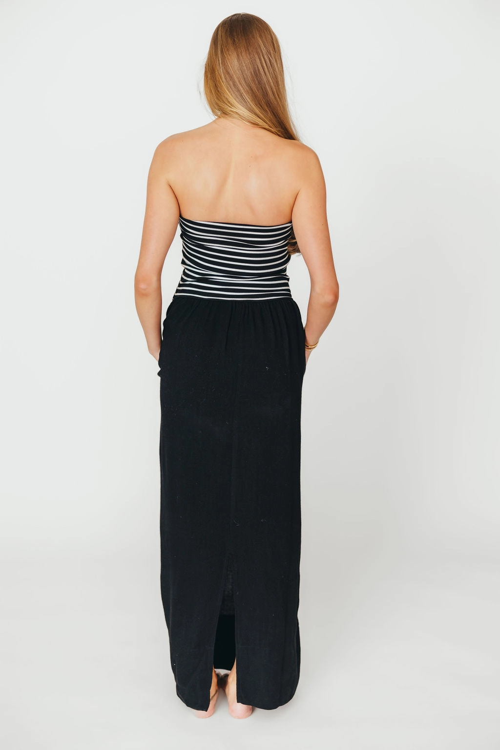 Annie Linen & Knit Maxi Dress in Black Stripe