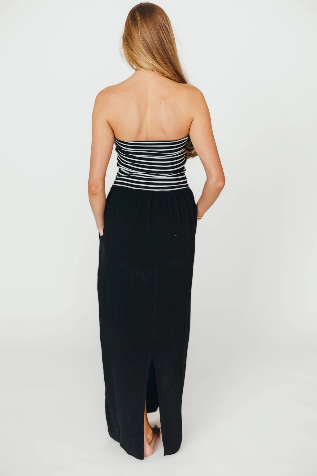 Annie Linen & Knit Maxi Dress in Black Stripe