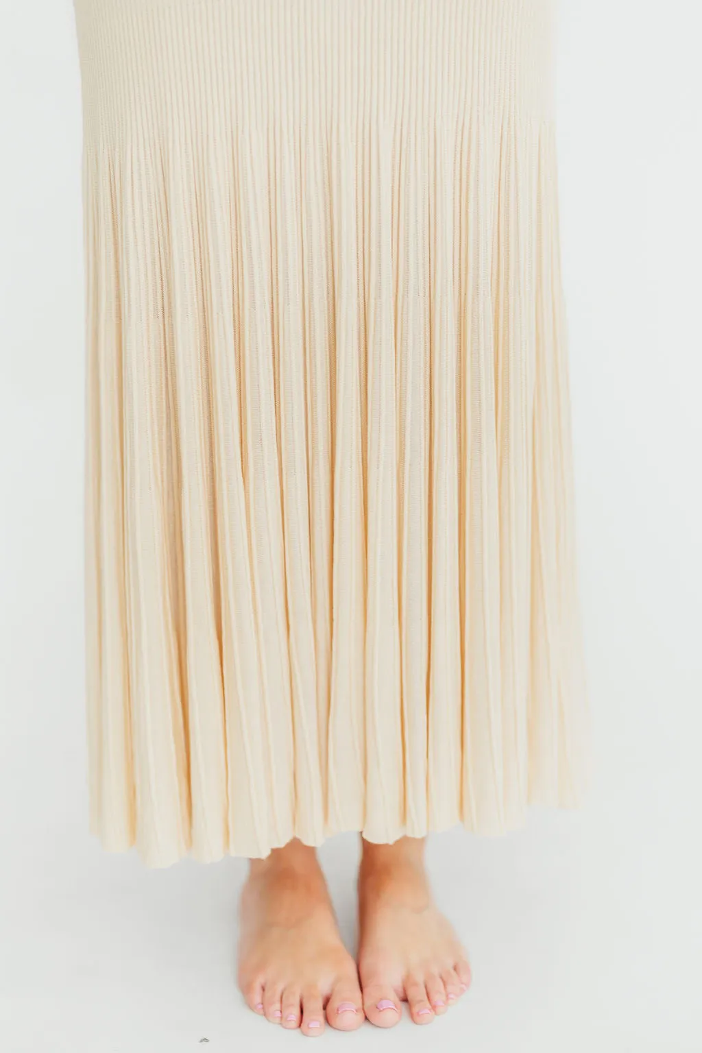 April Pleated Maxi Dress in Cream