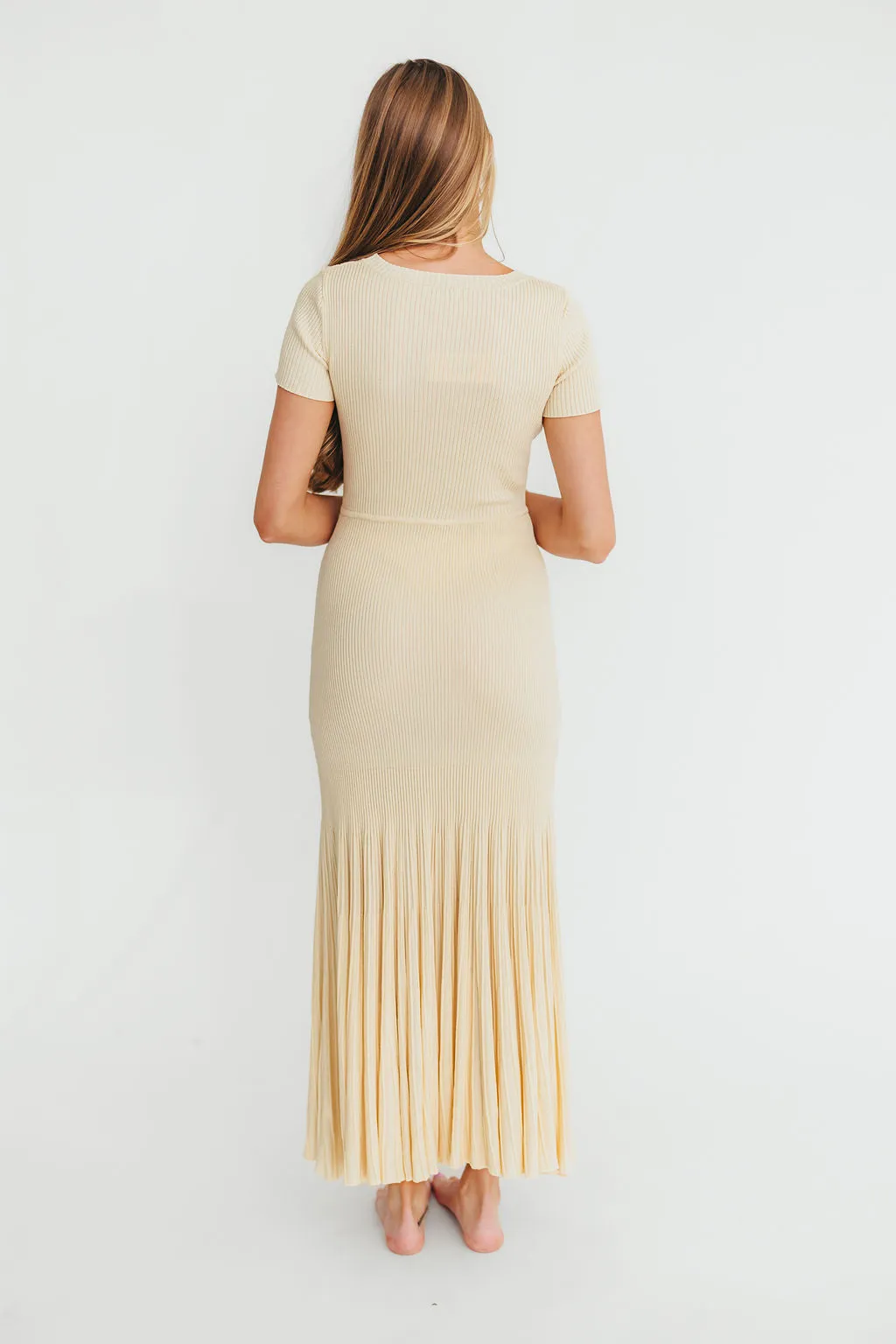 April Pleated Maxi Dress in Cream