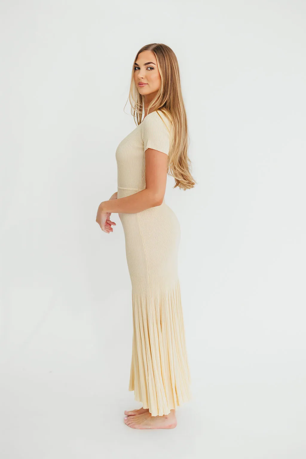 April Pleated Maxi Dress in Cream