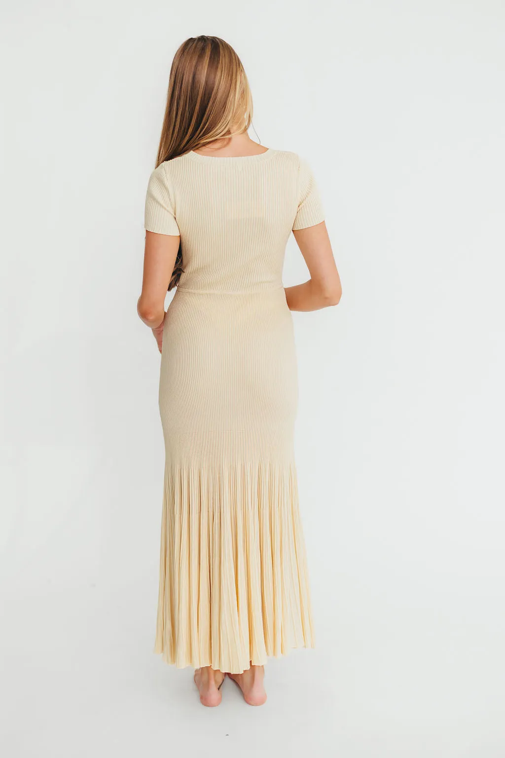 April Pleated Maxi Dress in Cream