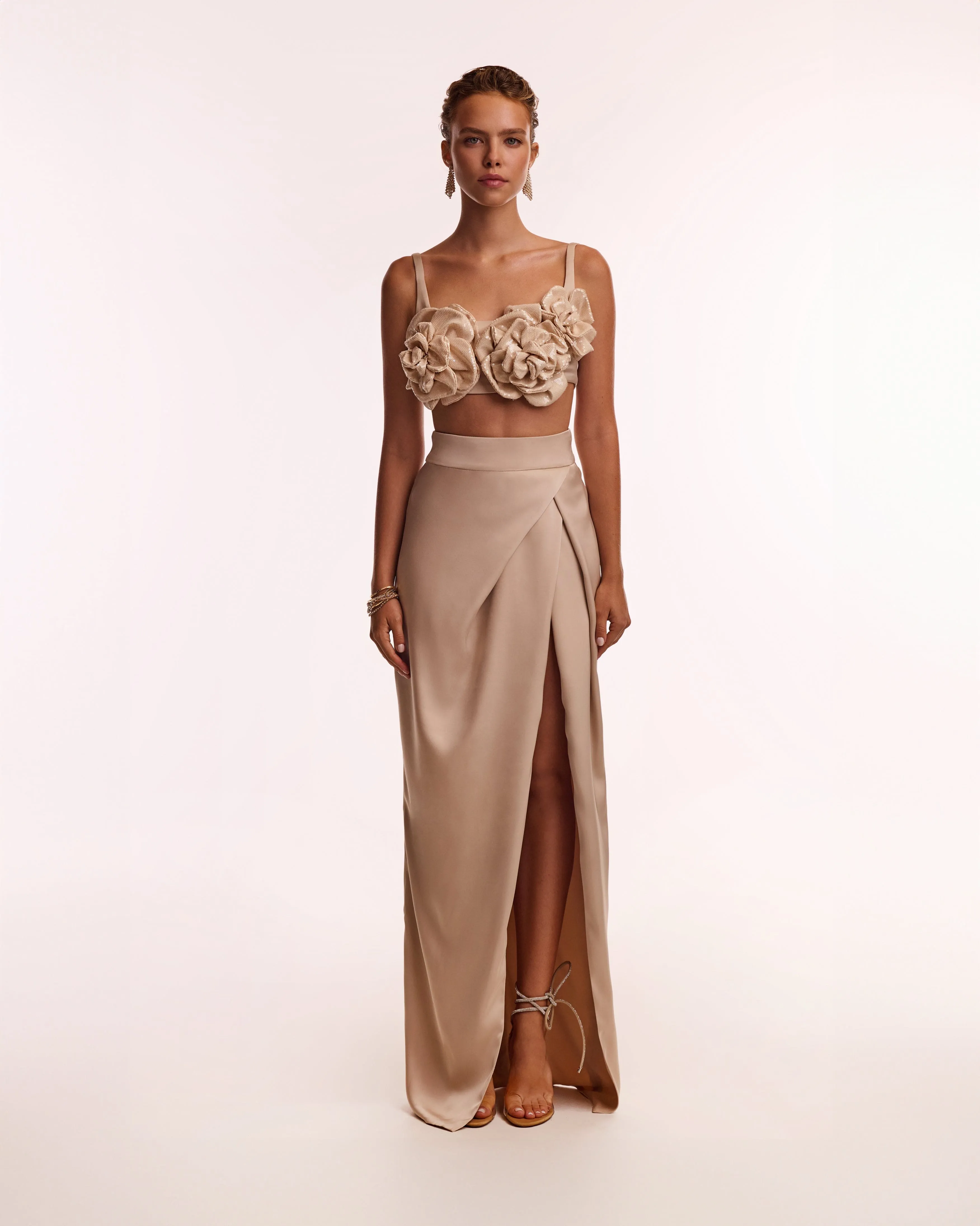 Artful sequined floral applique top, Midnight Walk