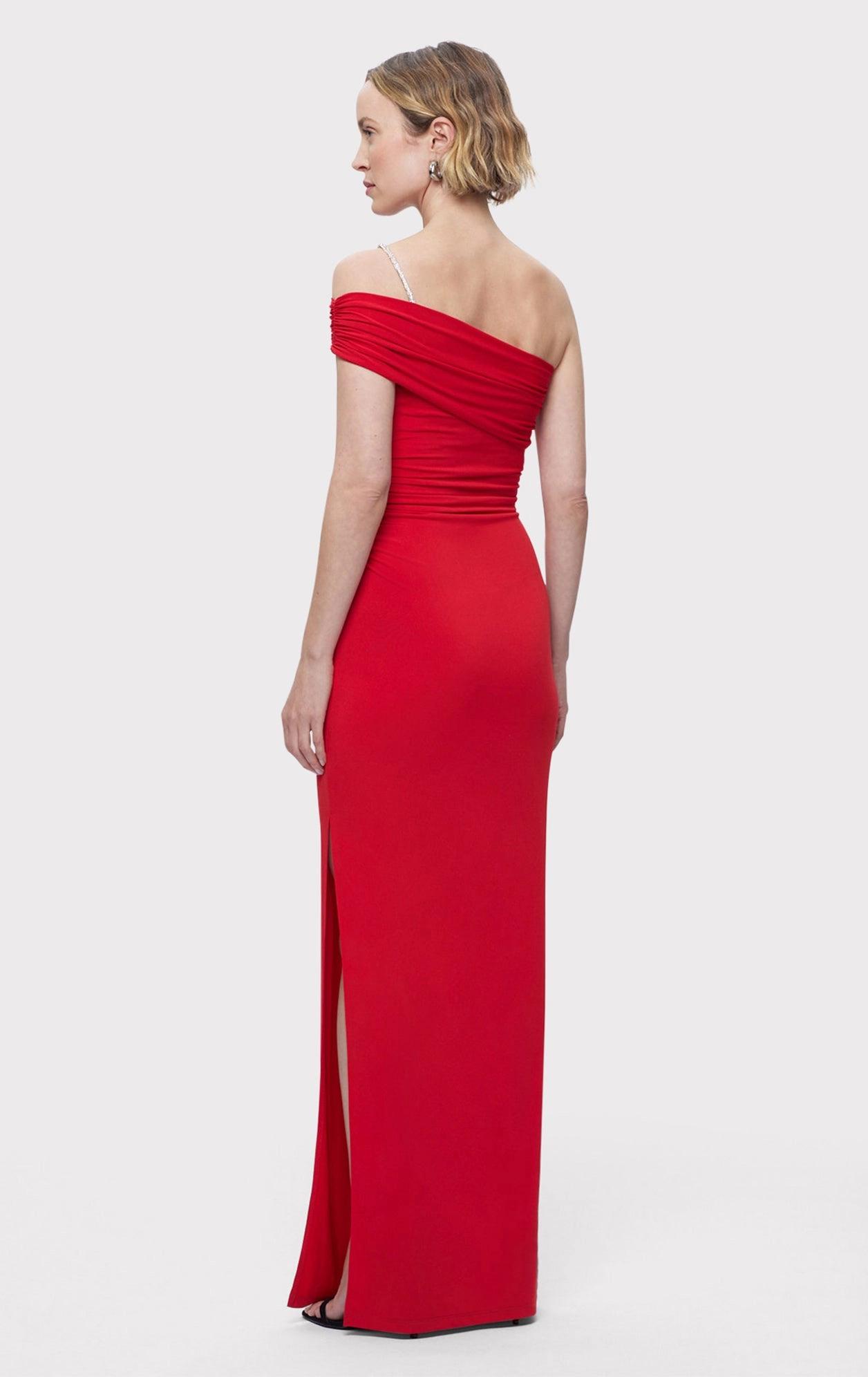 ASYMMETRICAL JERSEY GOWN W/ CRYSTAL TRIM