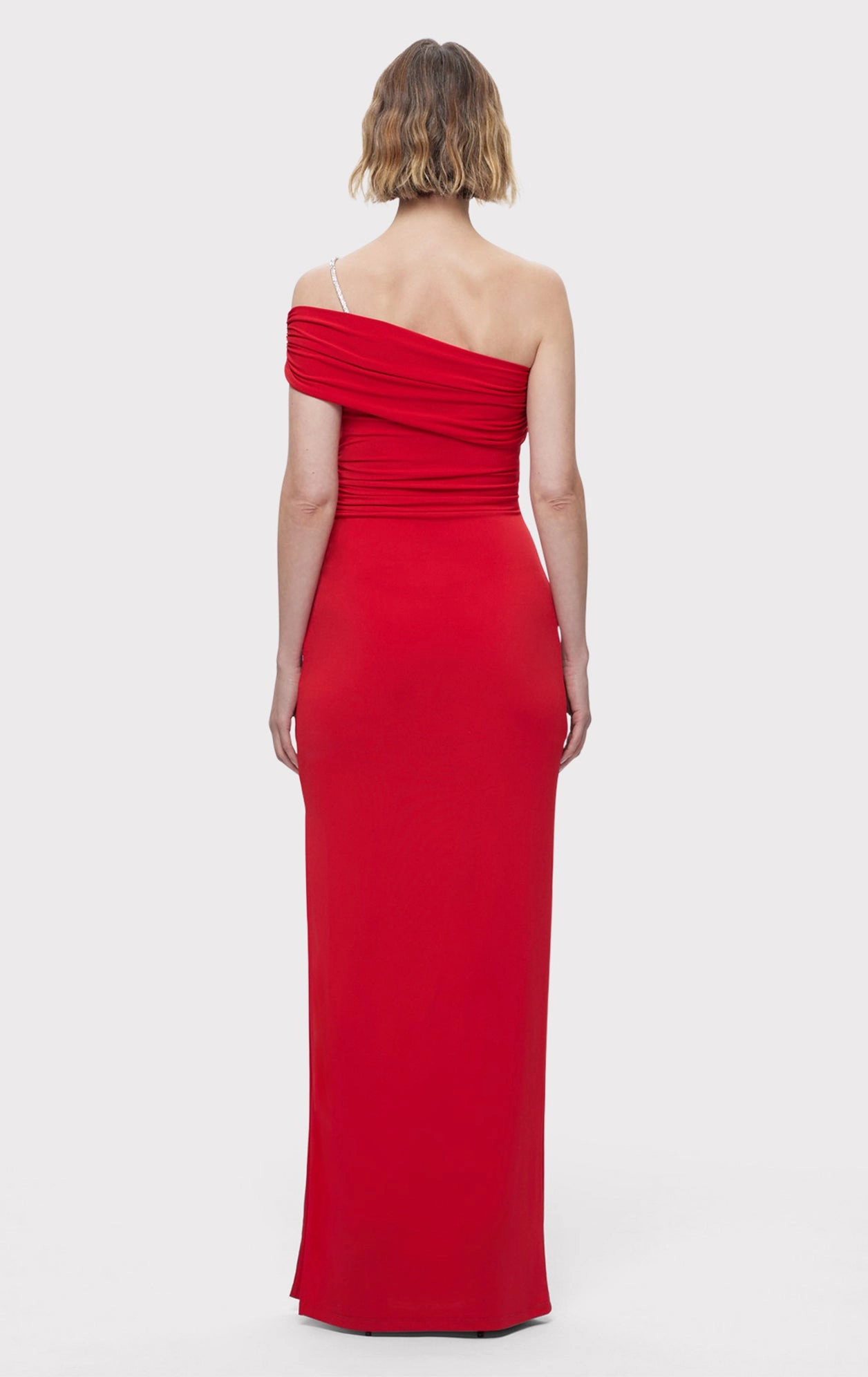 ASYMMETRICAL JERSEY GOWN W/ CRYSTAL TRIM