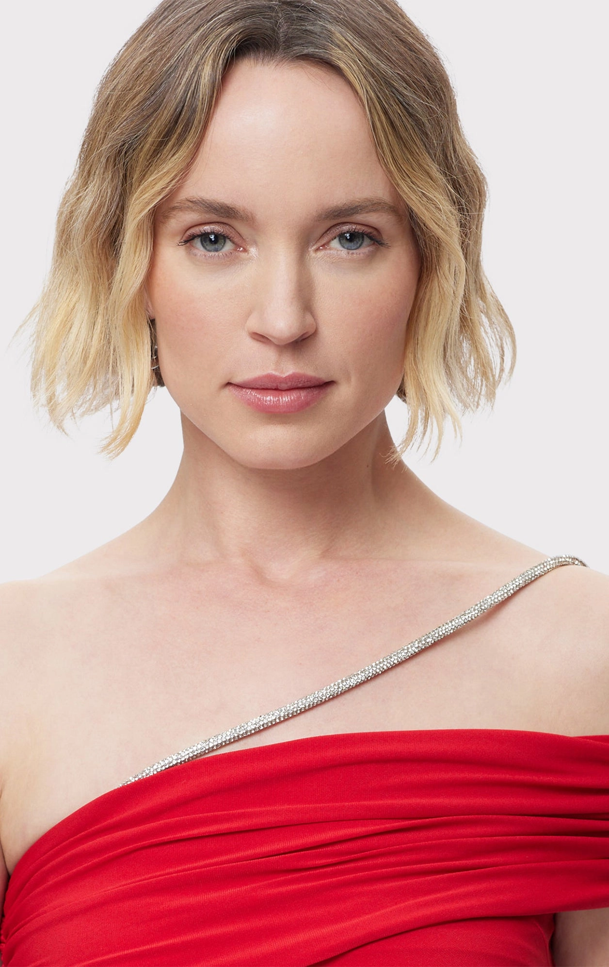ASYMMETRICAL JERSEY GOWN W/ CRYSTAL TRIM