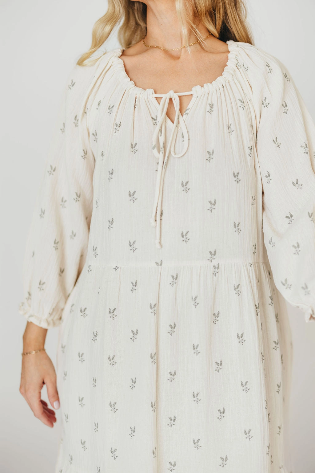Avery Tiered Linen-Blend Midi Dress in Soy/Sage Foliage - Bump Friendly and Inclusive Sizing