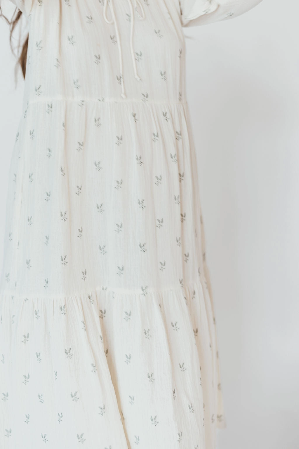 Avery Tiered Linen-Blend Midi Dress in Soy/Sage Foliage - Bump Friendly and Inclusive Sizing