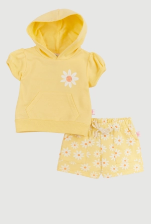 Baby Girls 0-9M Daisy Graphic Hooded Top and Shorts