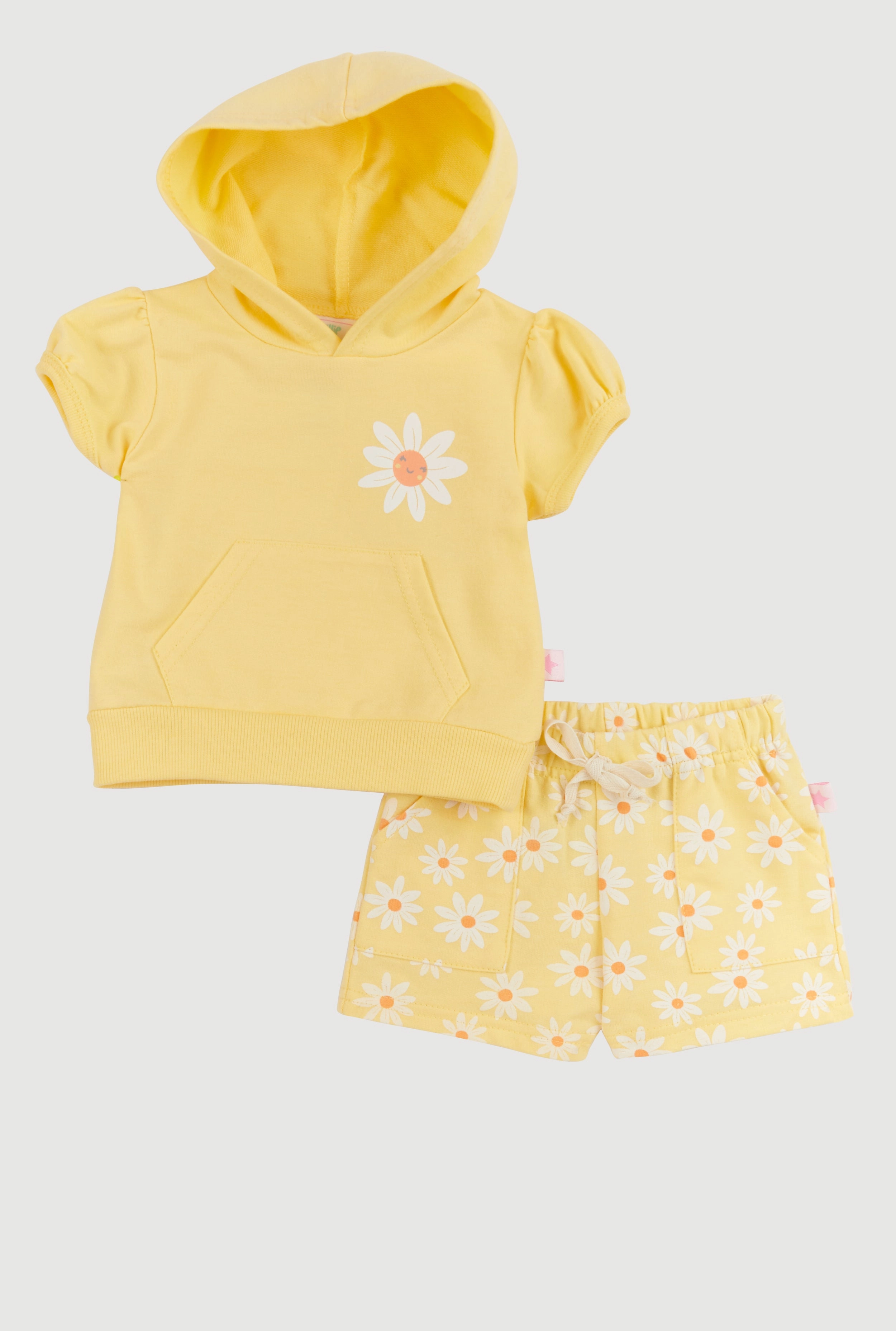 Baby Girls 0-9M Daisy Graphic Hooded Top and Shorts