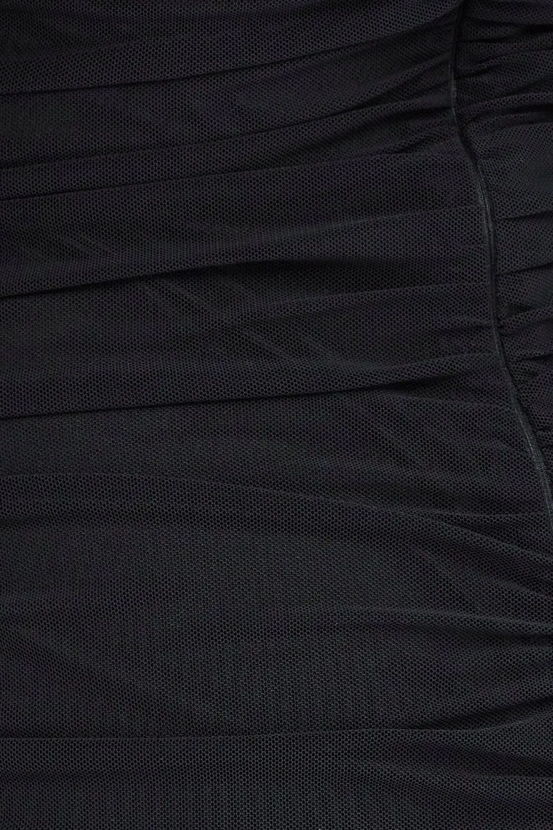 Black Bodycon Dress Balloon Sleeve Side Ruched Mini