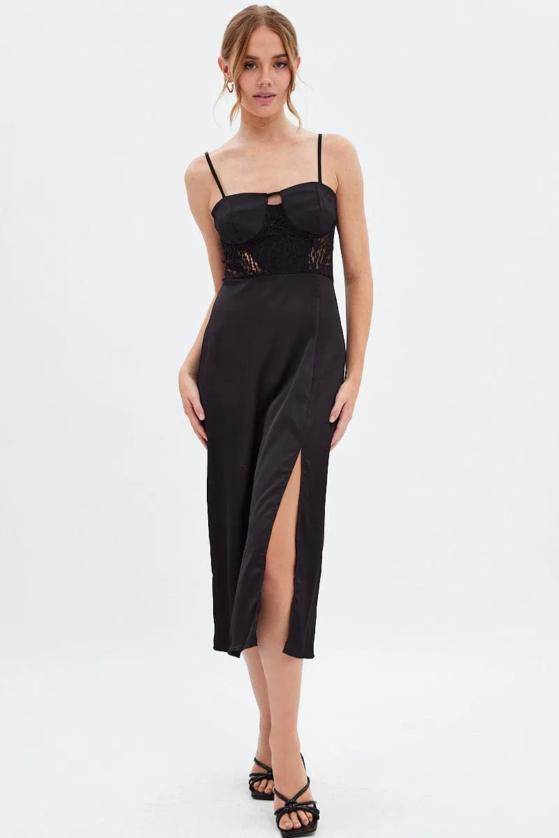 Black Sweetheart Satin Dress