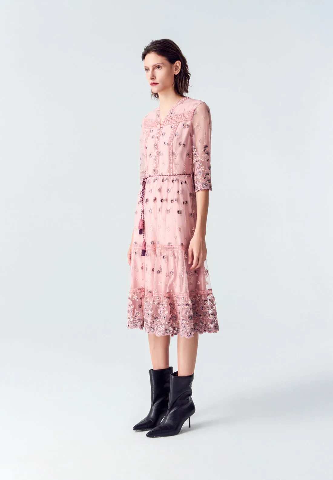 Bohemian Purple V-neck Embroidered Dress