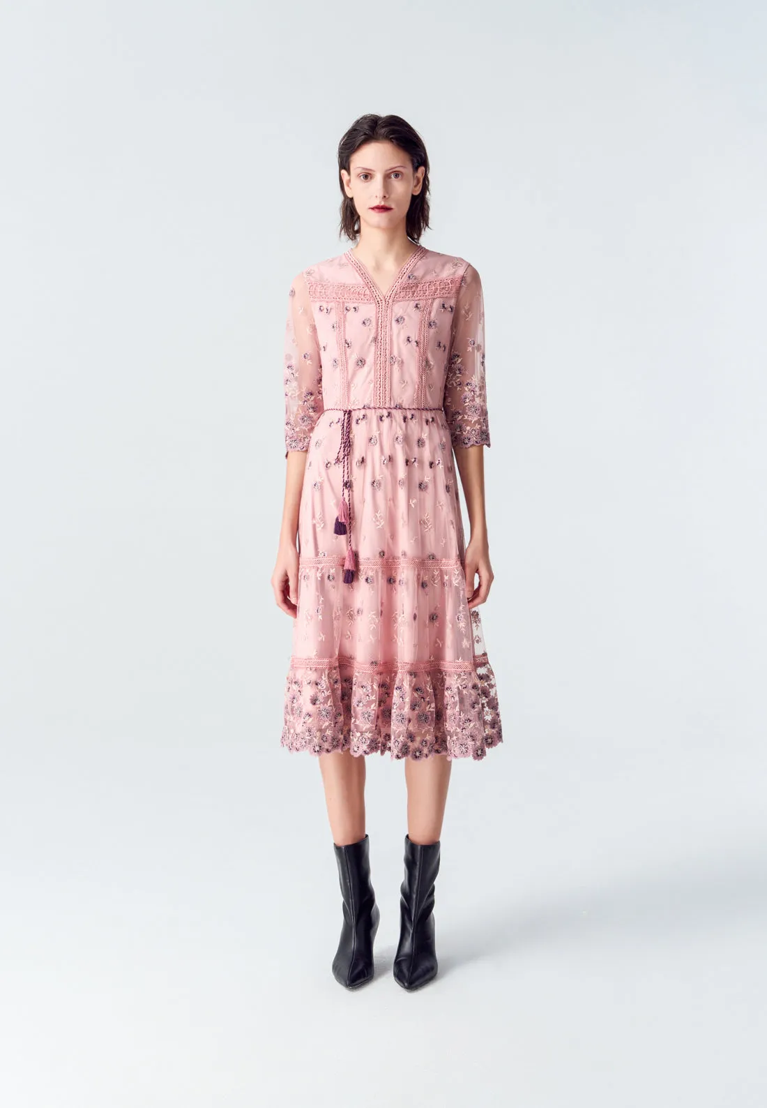 Bohemian Purple V-neck Embroidered Dress