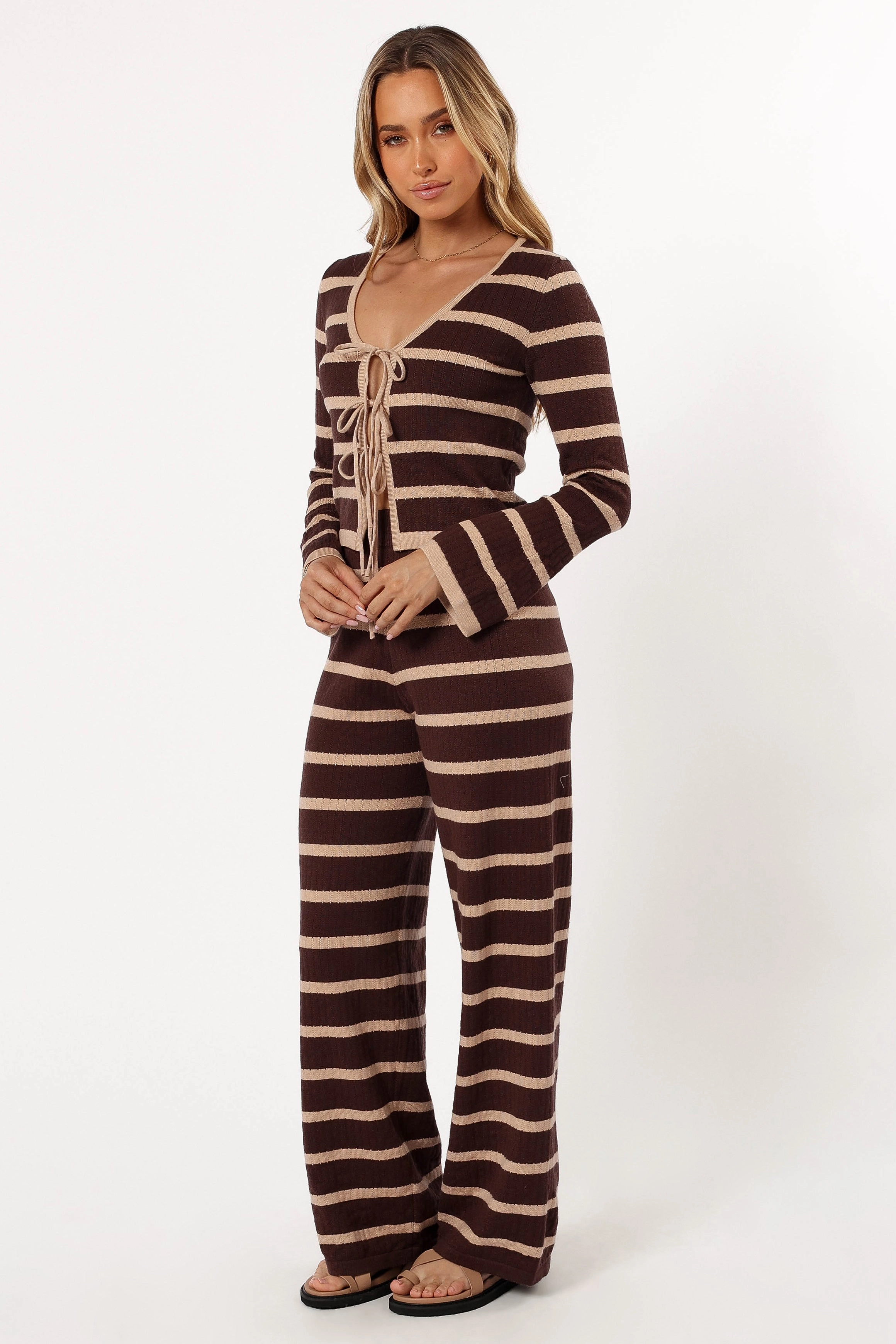 Carina Knit Pant - Chocolate Brown Stripe