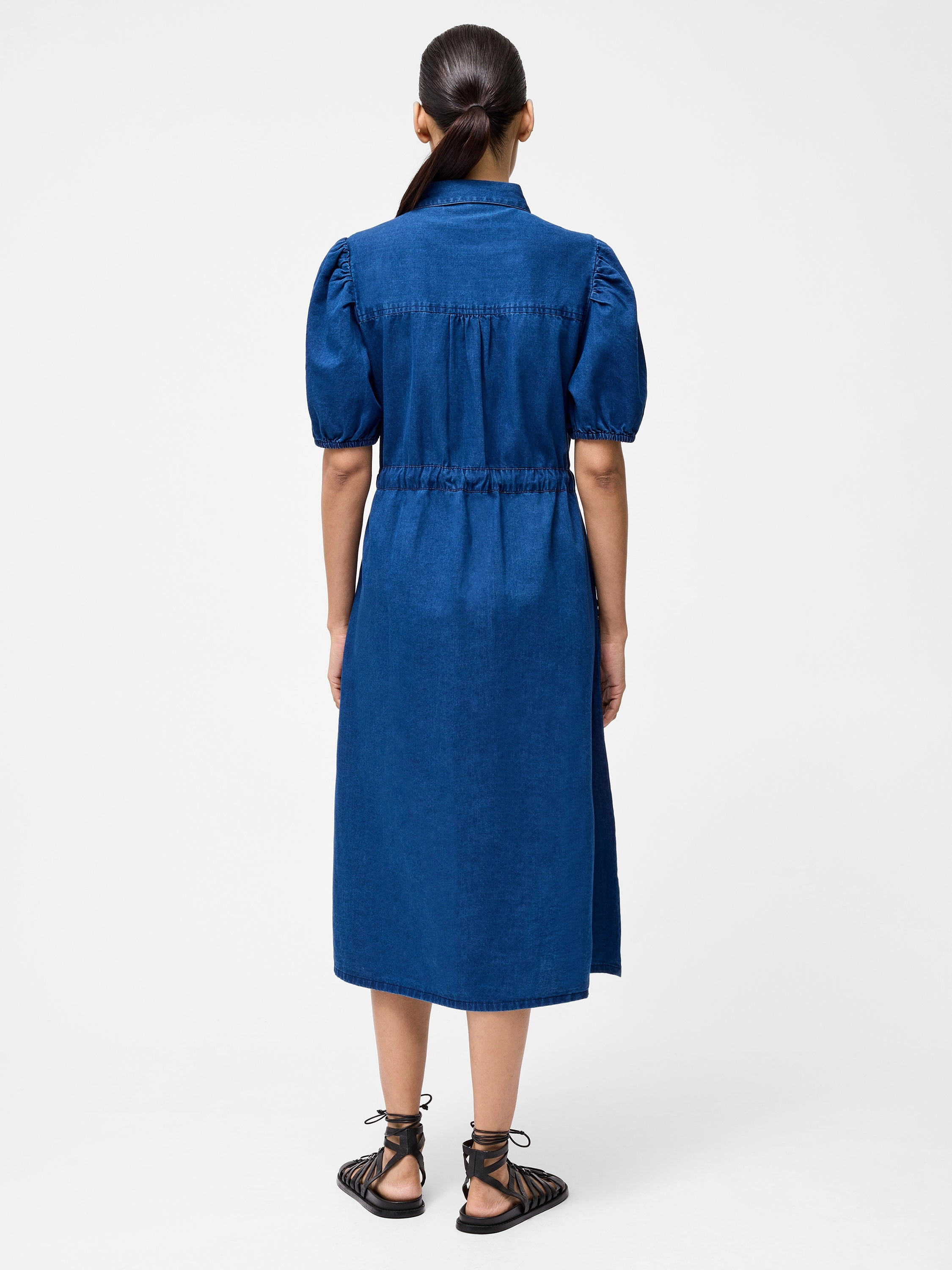 Chambray Popper Through Tie Shirt Dress