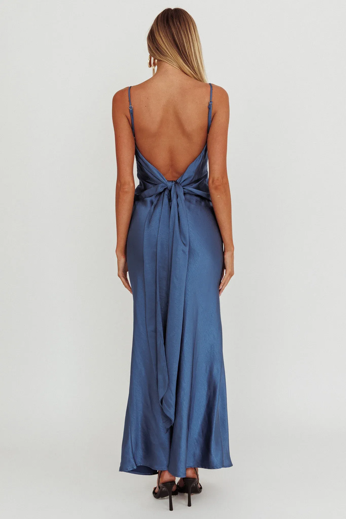 Ciao, Bella Tied Back Satin Maxi Dress Midnight Blue