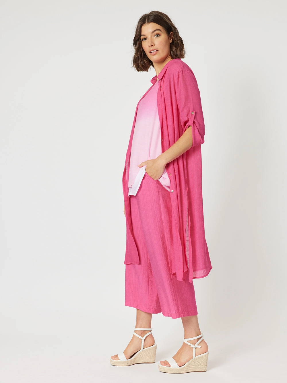 Clarity Long Duster Shirt Hot Pink
