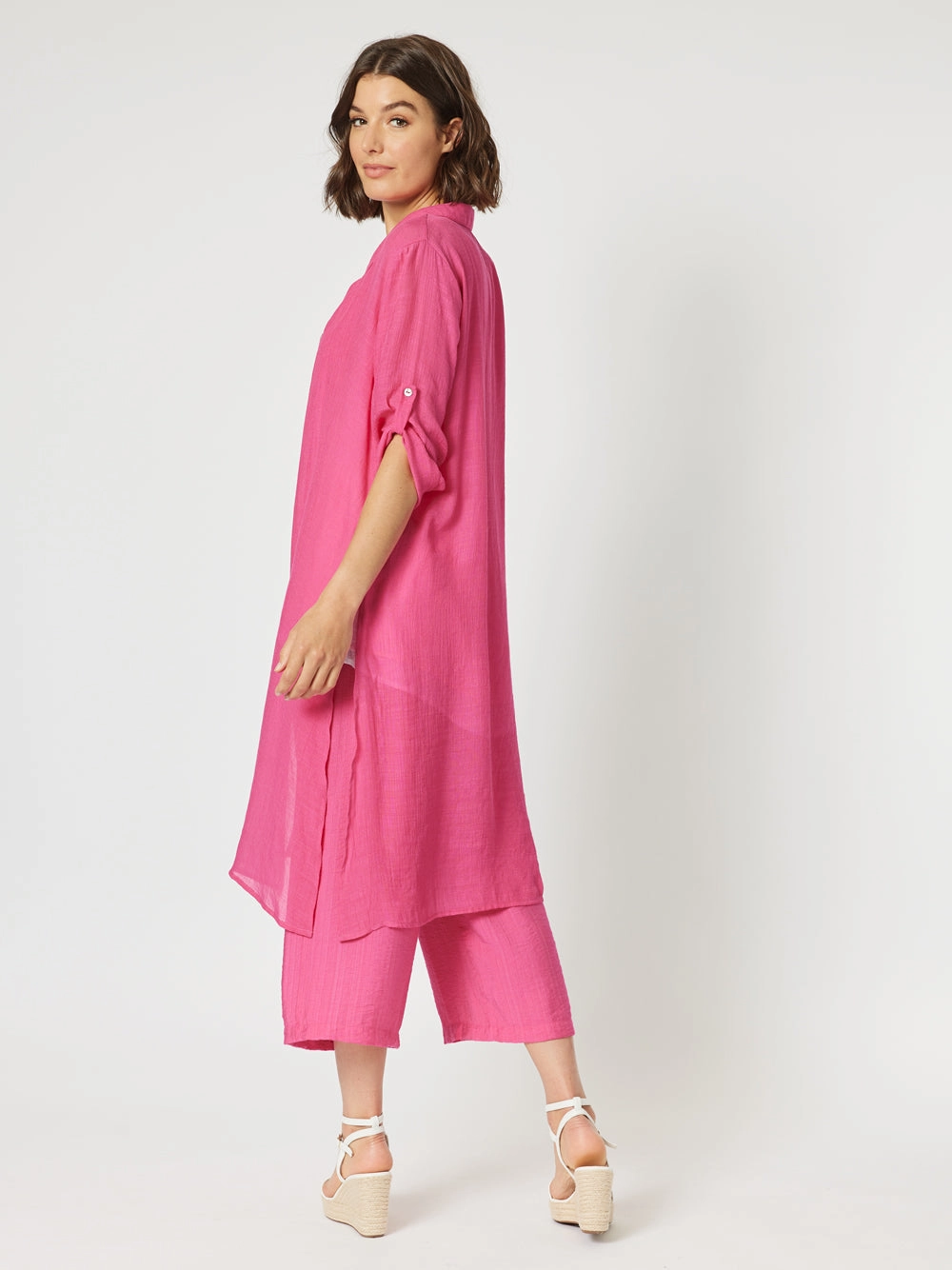 Clarity Long Duster Shirt Hot Pink