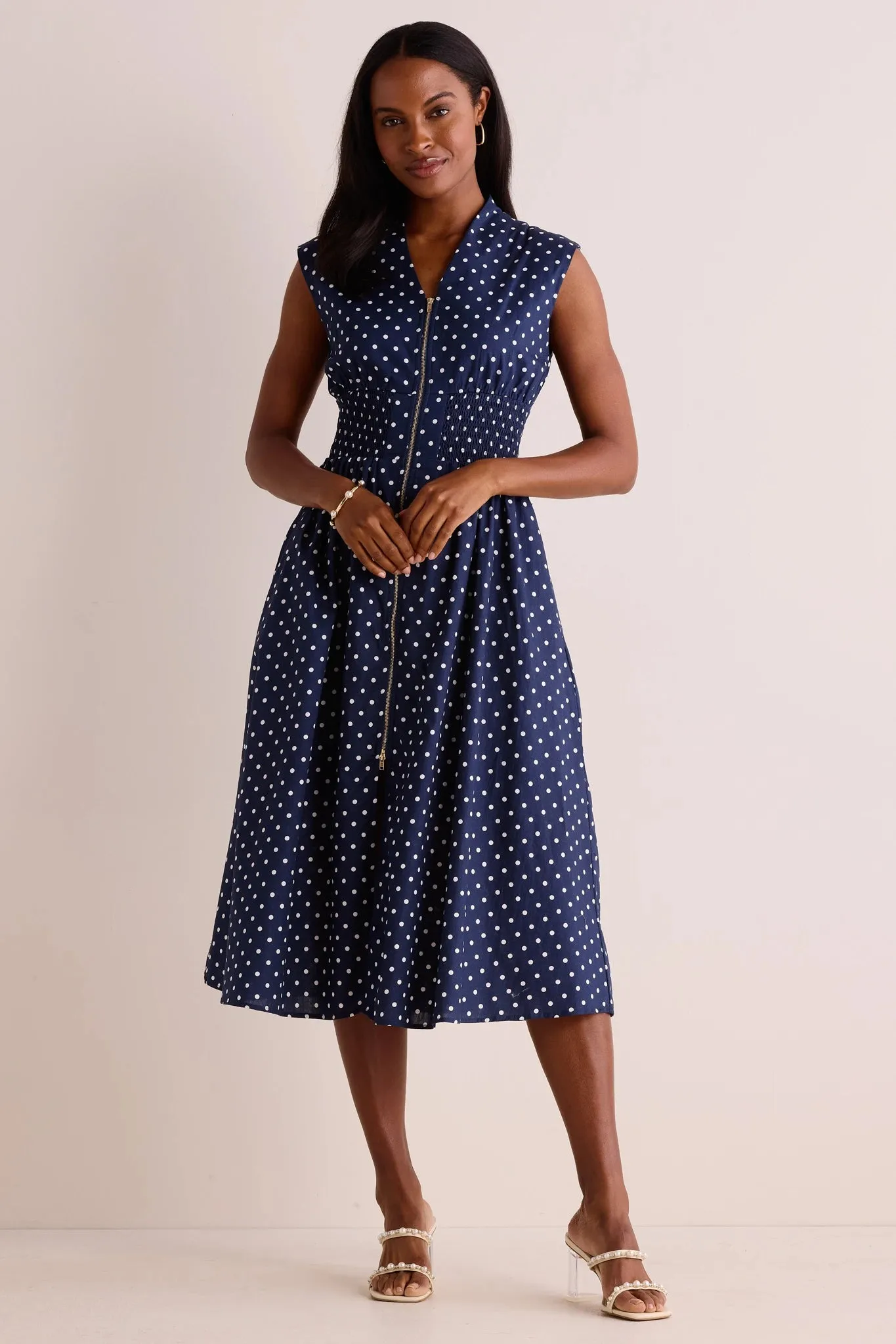 Collins Dress- Navy Polka Dot