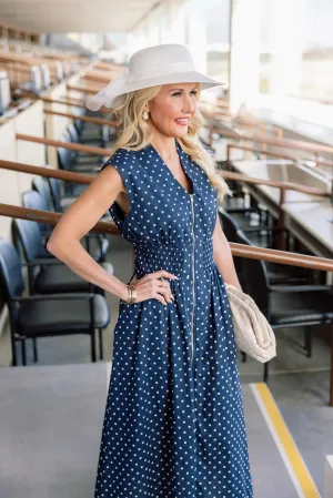Collins Dress- Navy Polka Dot