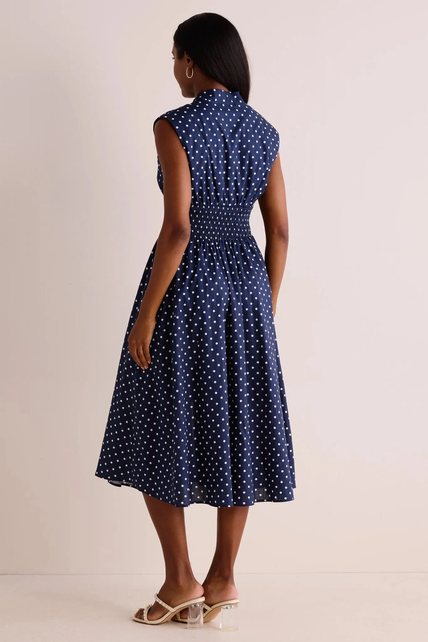 Collins Dress- Navy Polka Dot