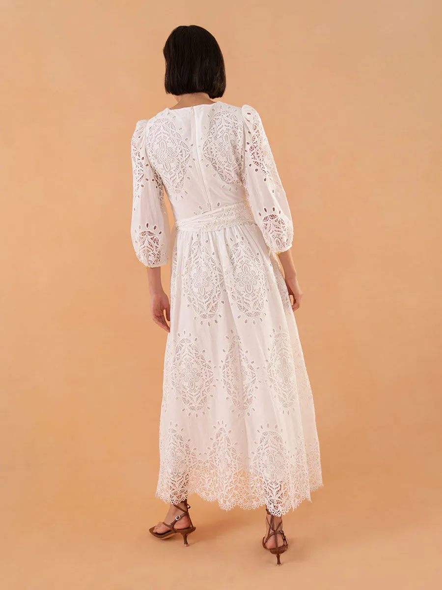 Constance Broderie Anglaise Midi Dress - White - SALE