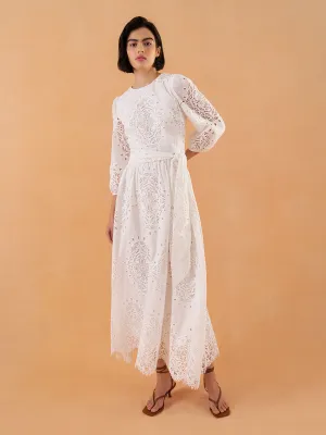 Constance Broderie Anglaise Midi Dress - White - SALE