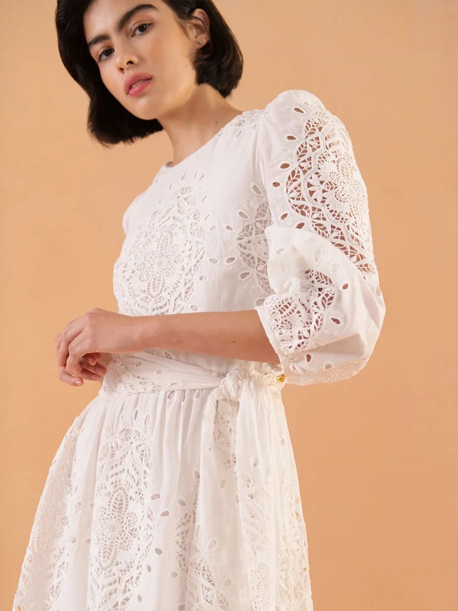 Constance Broderie Anglaise Midi Dress - White - SALE