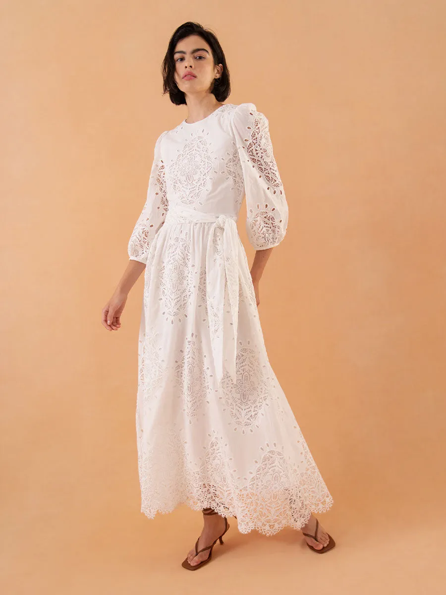 Constance Broderie Anglaise Midi Dress - White - SALE