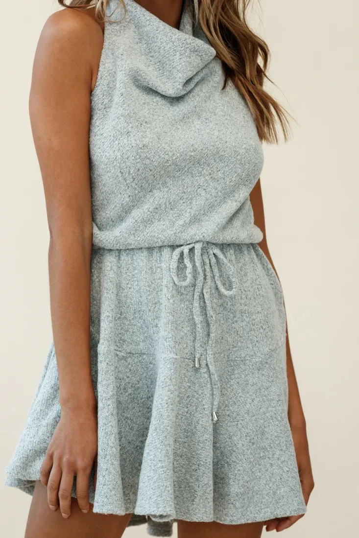 Cosette Cowl Halterneck Knit Dress Grey
