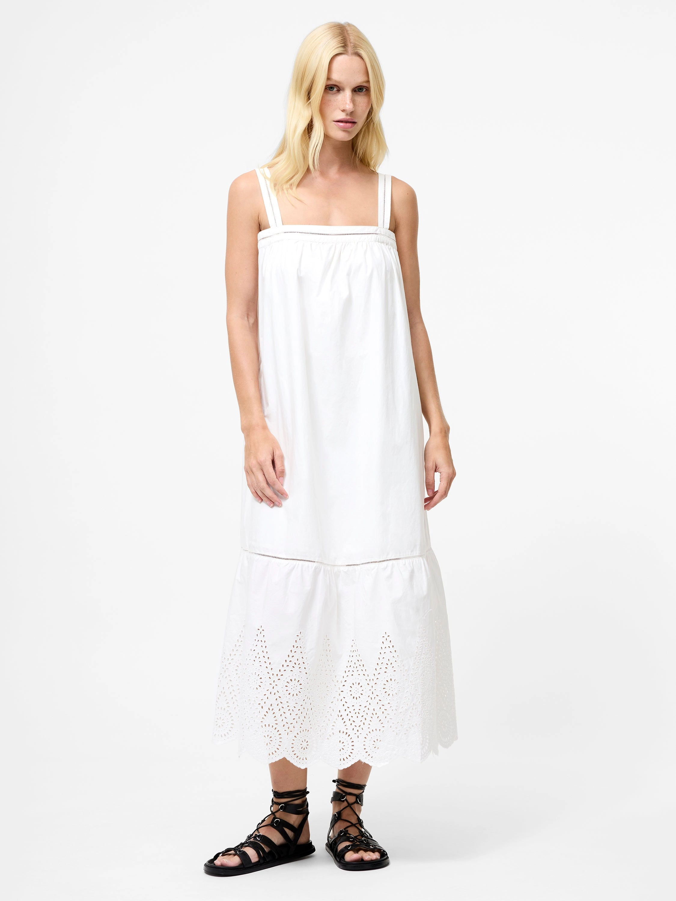 Cotton Square Neck Midi Dress