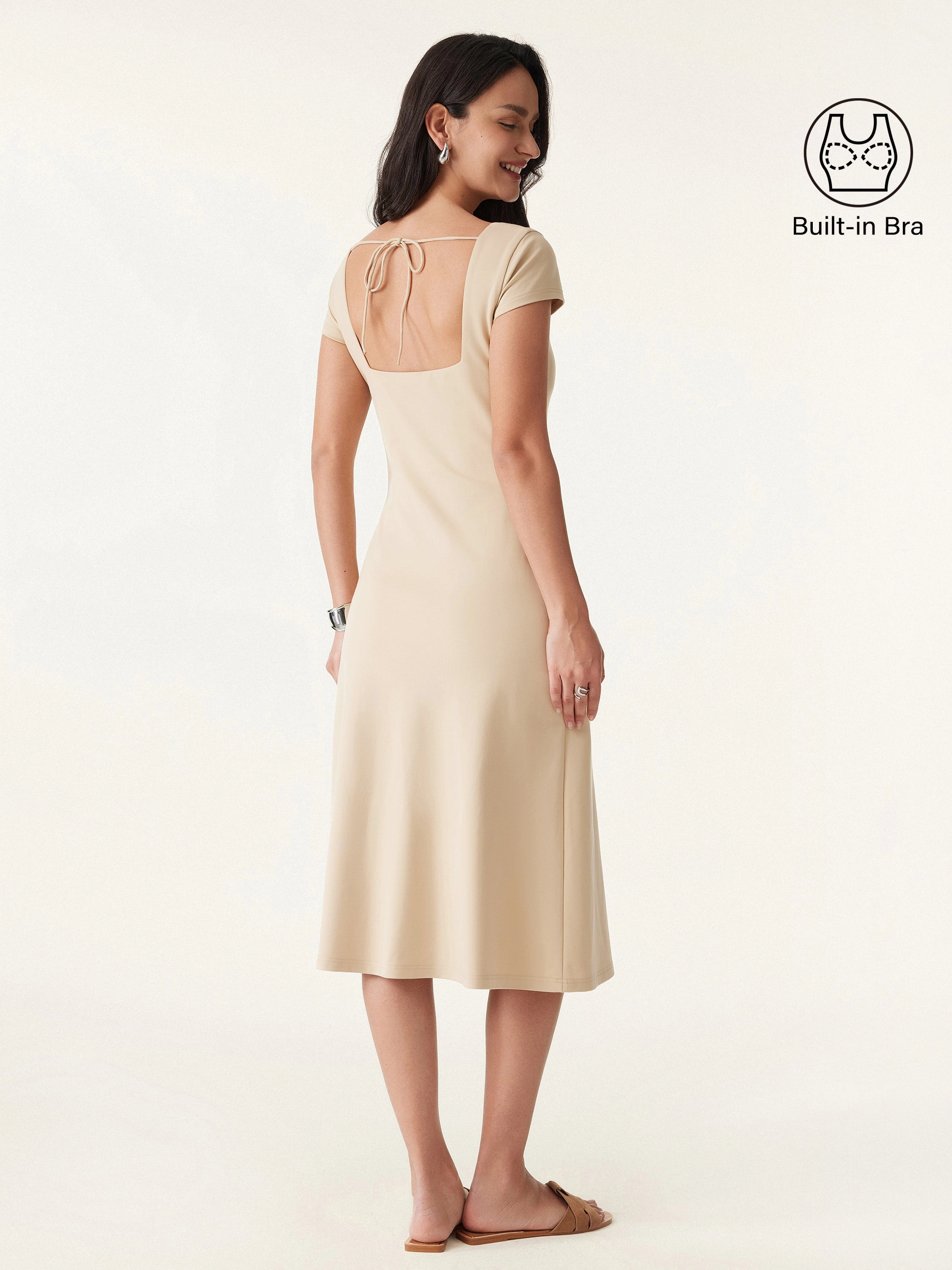 Diamond Neck Open Back Midi New Airy Brami Dress