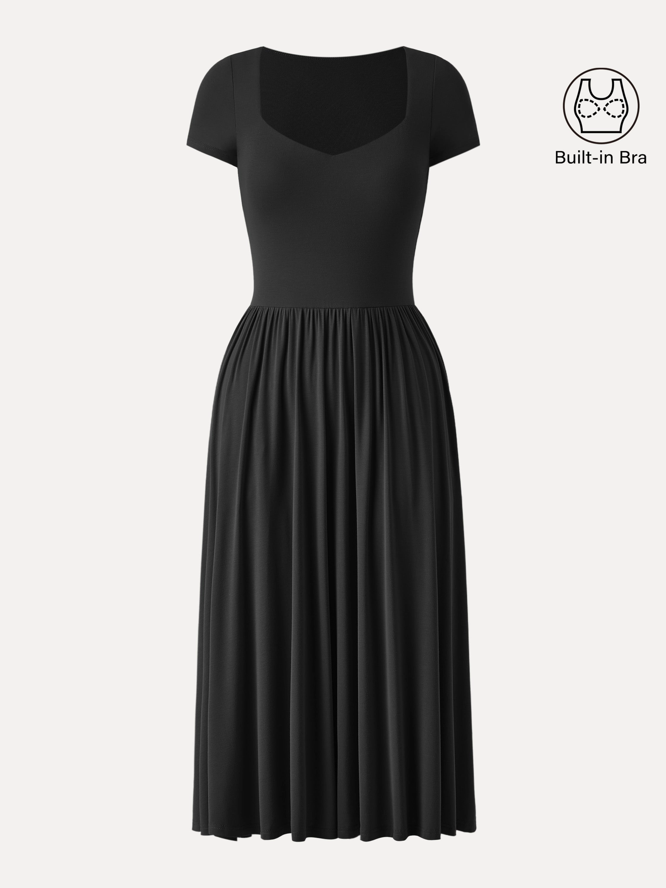 Diamond Neck Short Sleeve New Airy Brami Midi Dress