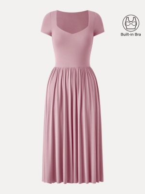 Diamond Neck Short Sleeve New Airy Brami Midi Dress