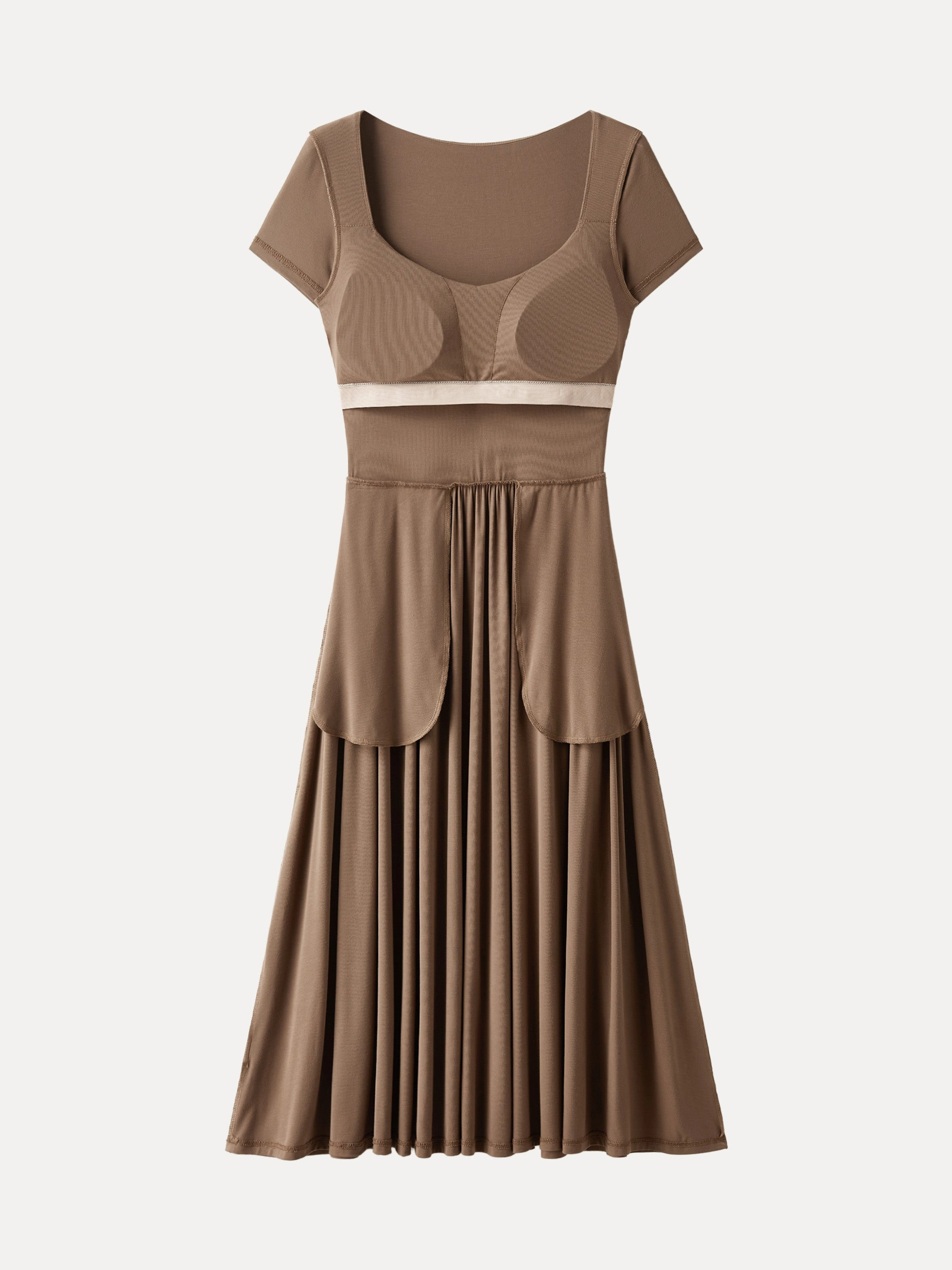 Diamond Neck Short Sleeve New Airy Brami Midi Dress