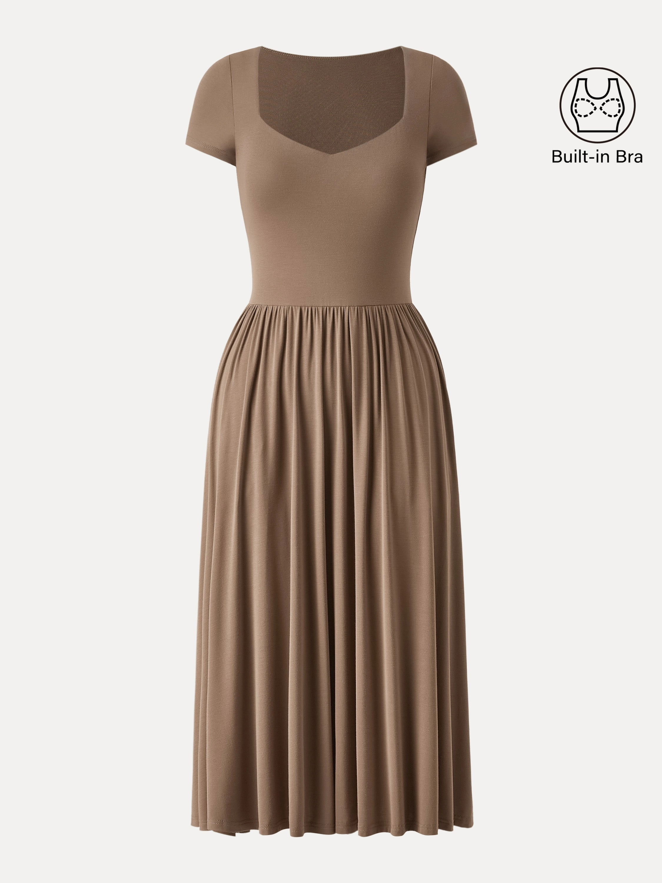 Diamond Neck Short Sleeve New Airy Brami Midi Dress