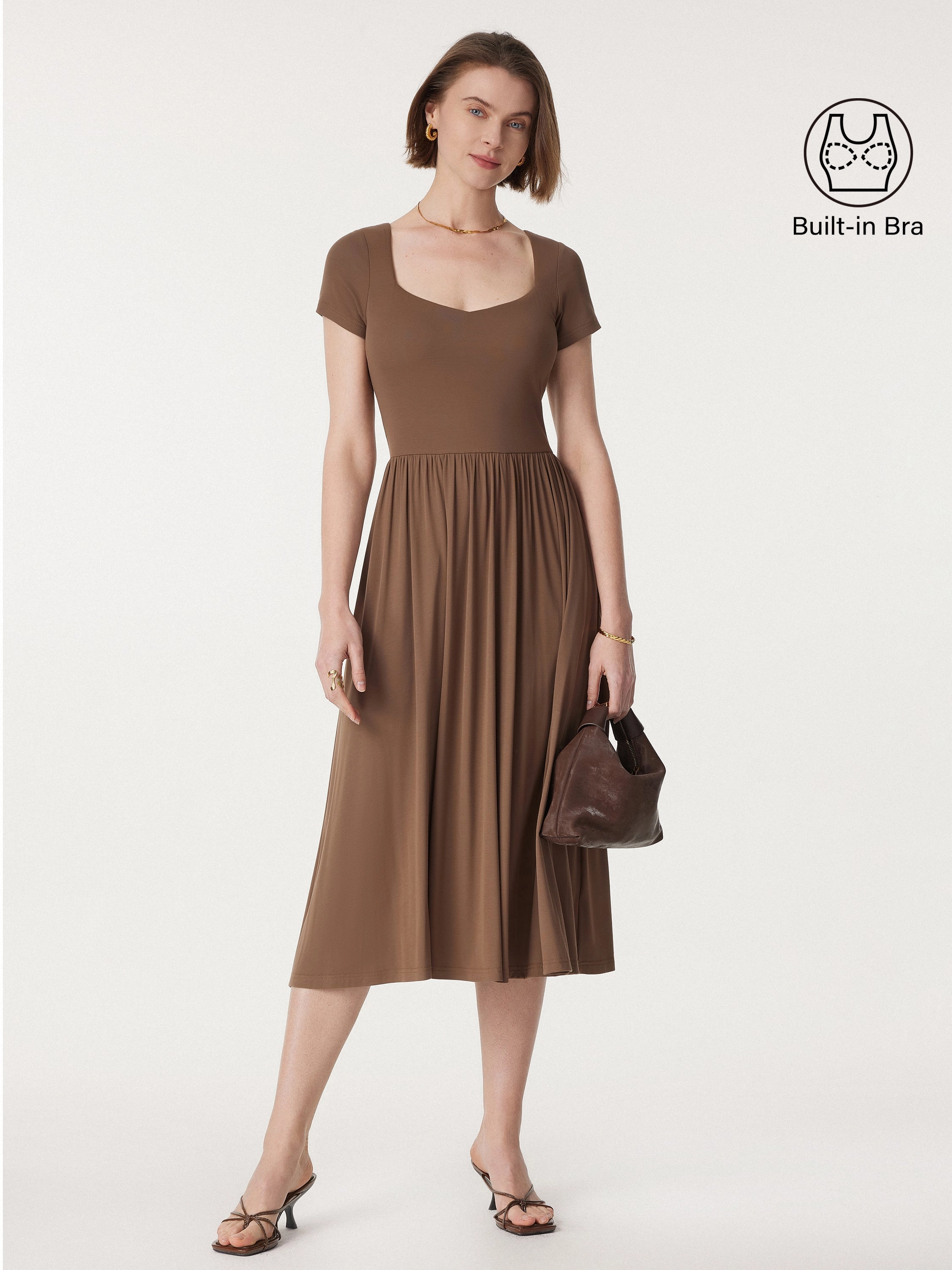 Diamond Neck Short Sleeve New Airy Brami Midi Dress