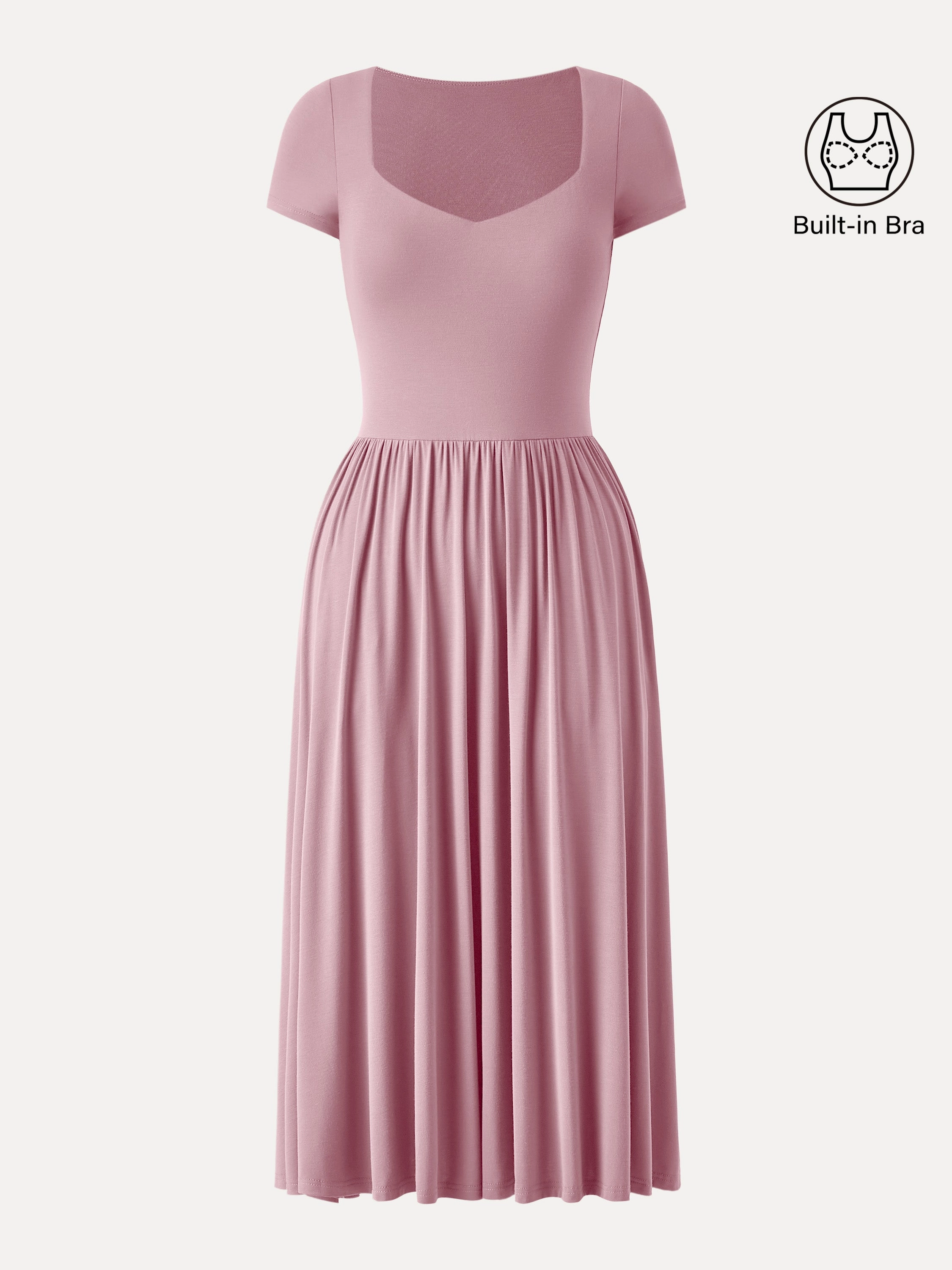 Diamond Neck Short Sleeve New Airy Brami Midi Dress