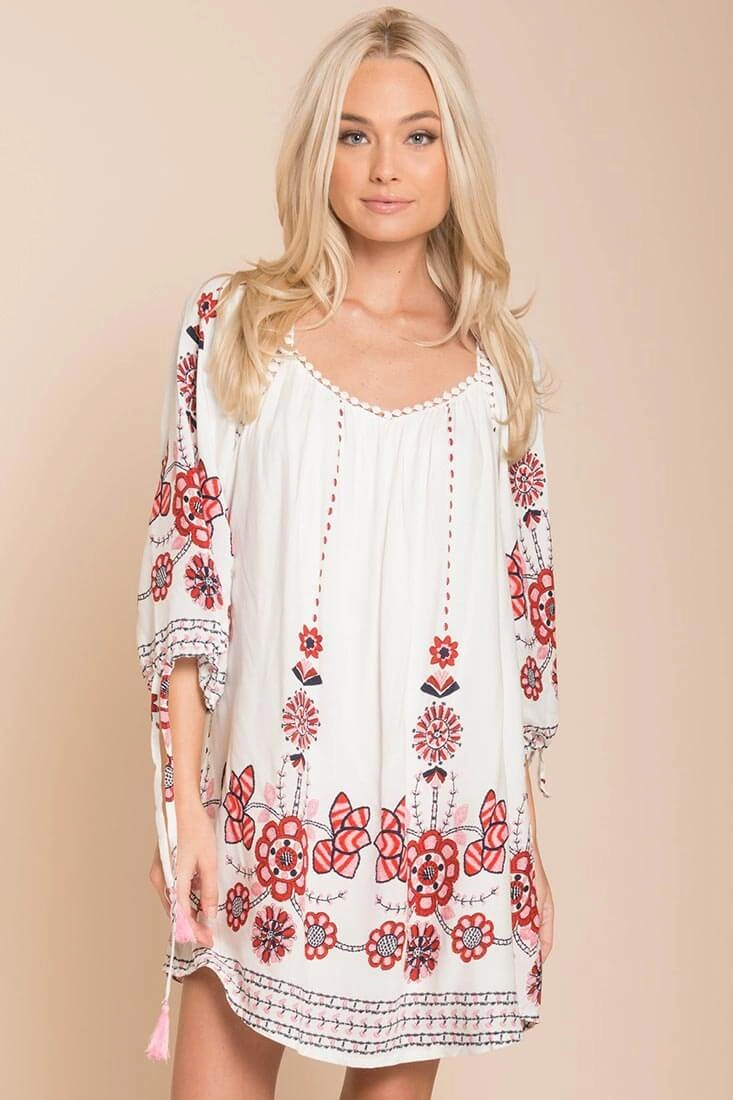 Ellis Floral Day Dress White / Red