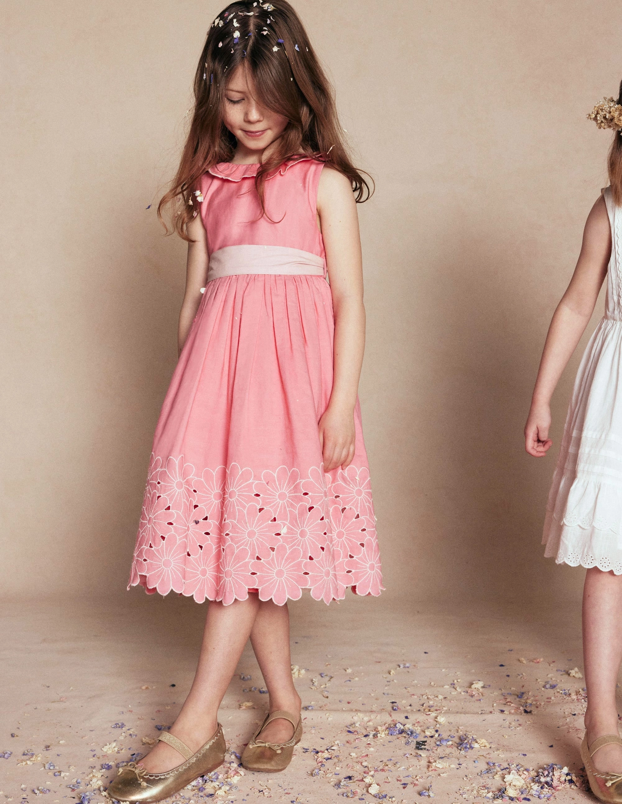 Flower Hem Occasion Dress-Salmon Pink