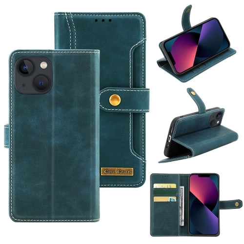 For iPhone 13 Copper Buckle Horizontal Flip Leather Phone Case with Holder  Card Slots