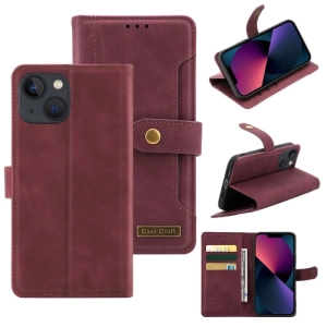 For iPhone 13 Copper Buckle Horizontal Flip Leather Phone Case with Holder  Card Slots