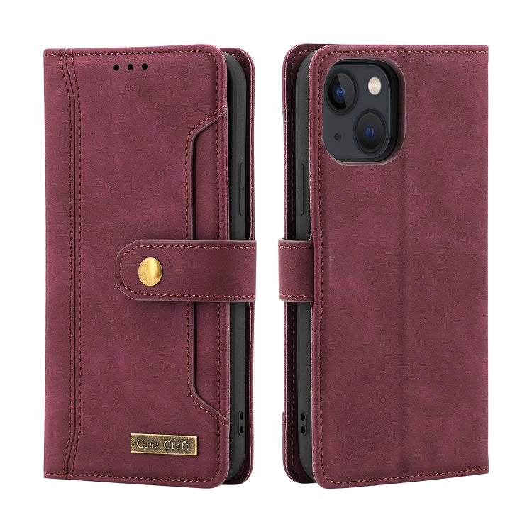 For iPhone 13 Copper Buckle Horizontal Flip Leather Phone Case with Holder  Card Slots