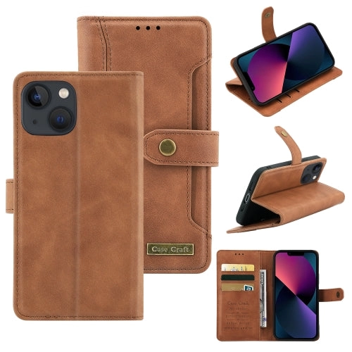 For iPhone 13 Copper Buckle Horizontal Flip Leather Phone Case with Holder  Card Slots