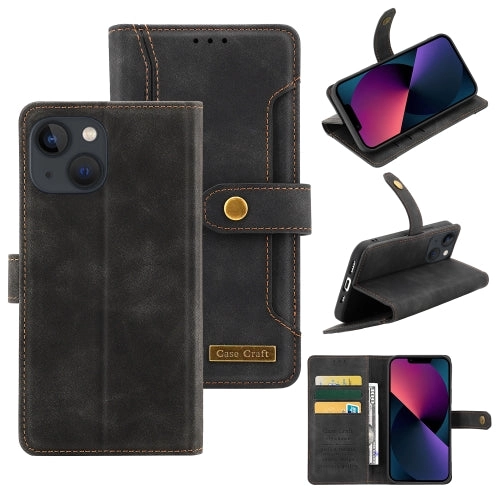 For iPhone 13 Copper Buckle Horizontal Flip Leather Phone Case with Holder  Card Slots