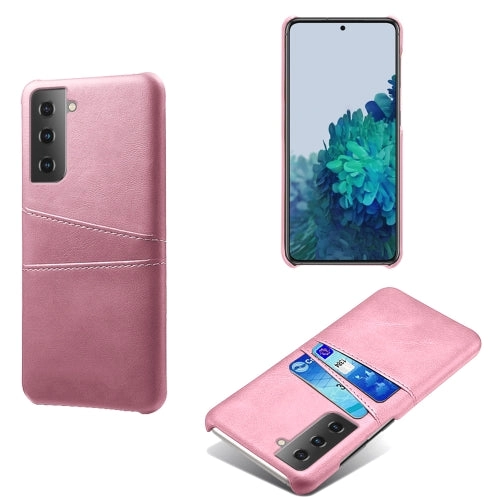 For Samsung Galaxy S21  5G Calf Texture PC   PU Leather Back Cover Shockproof Case with Dual Card