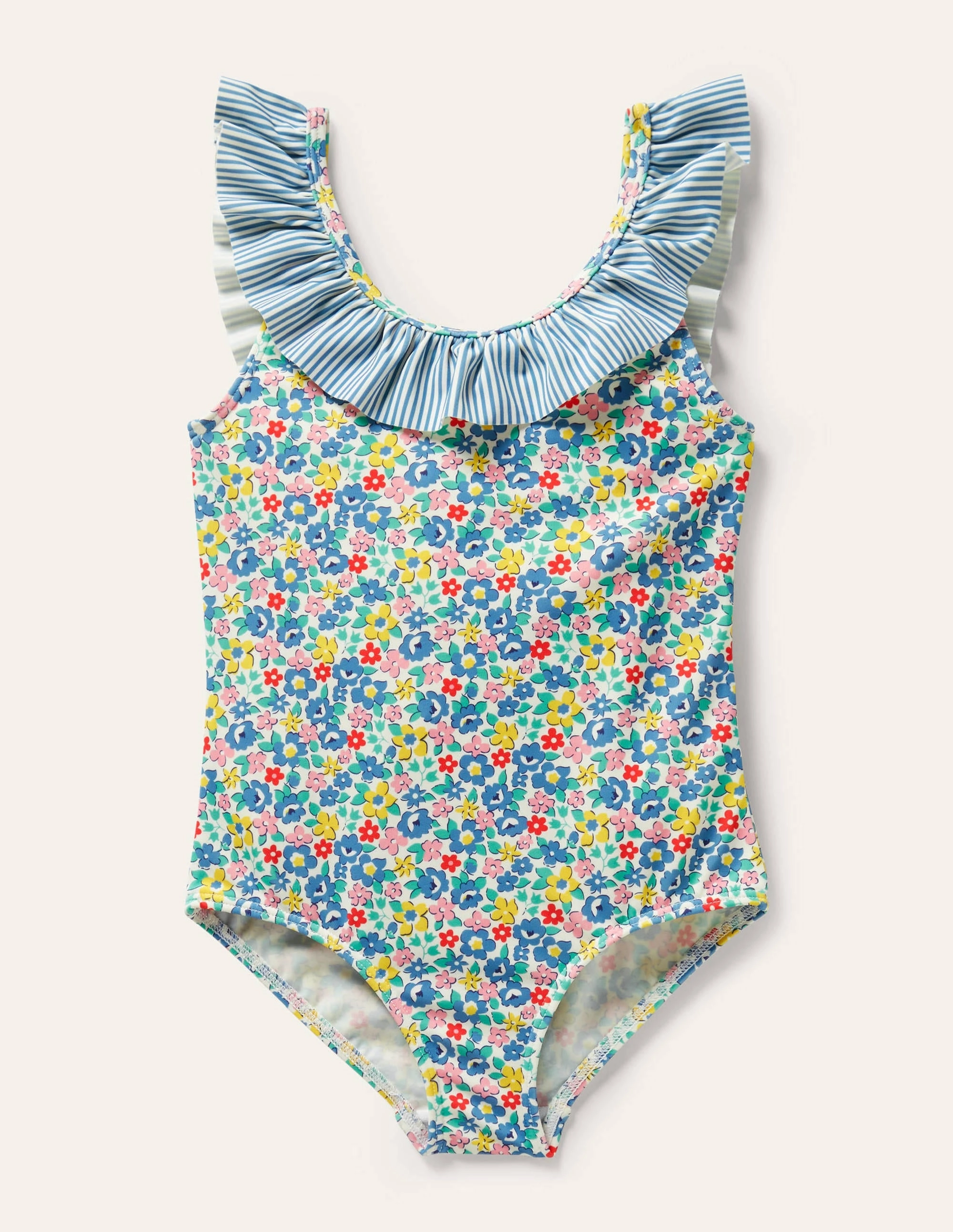 Frill Swimsuit-Elizabethan Blue Spring Floral