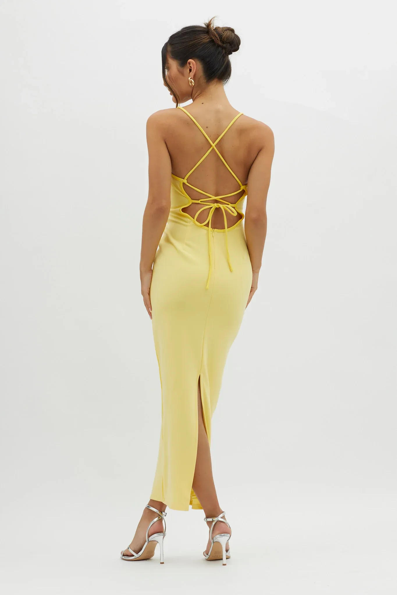 Future Awaits Lace-Up Back Maxi Dress Yellow